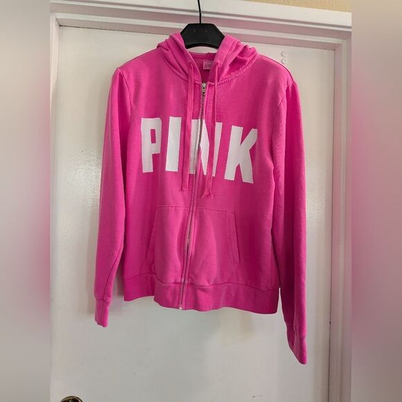 PINK Victoria's Secret Pink Hooded Sweatshirt Large Zippered Hoodie - Picture 2 of 7